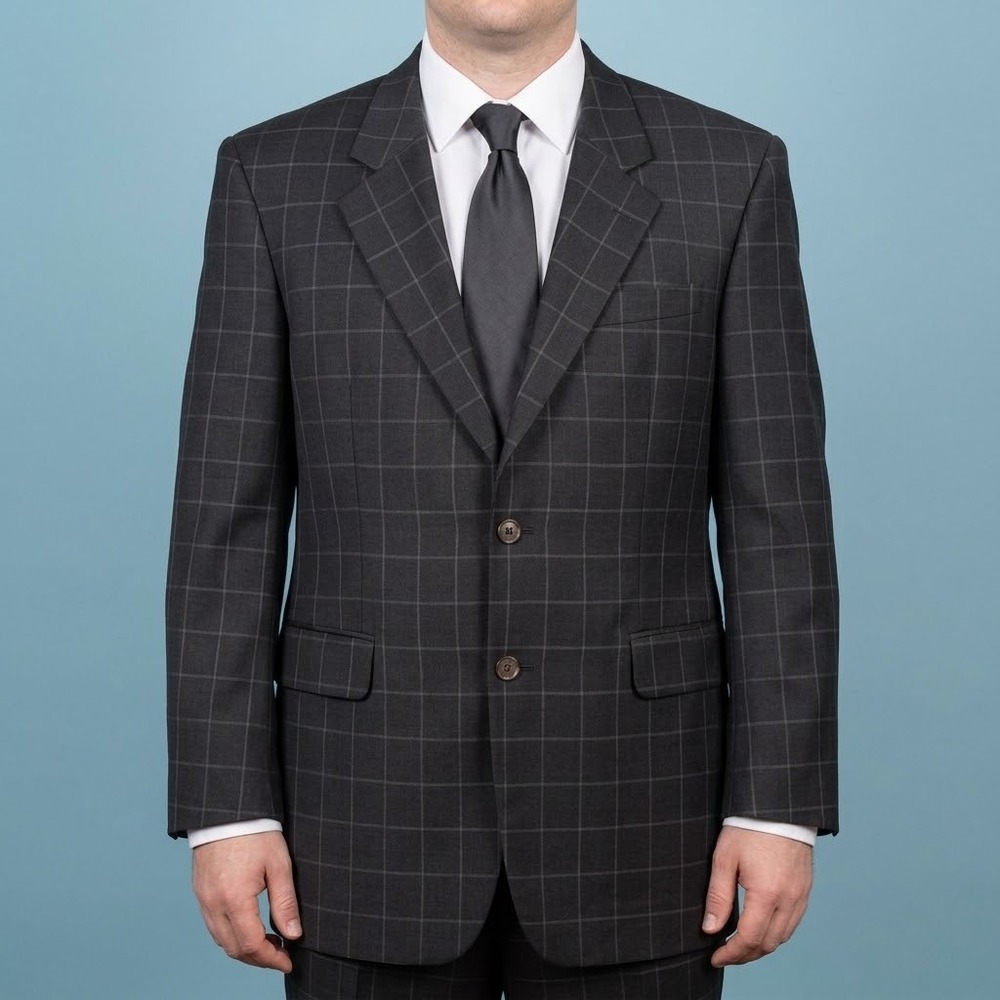 Paul Dione 40R Suit Jacket Blazer Mens Charcoal Plaid 100% Wool Canada EUC